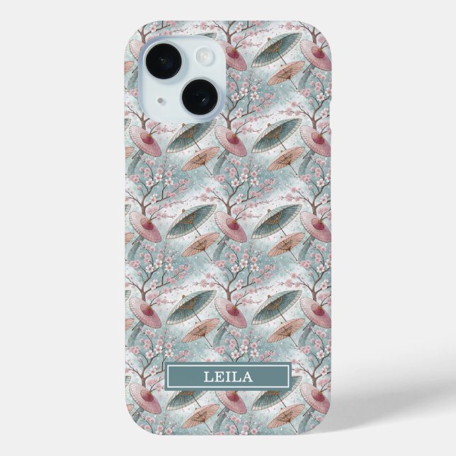 Coques Case-Mate iPhone Parapluie japonais motif Sakura monogrammé (Verso)