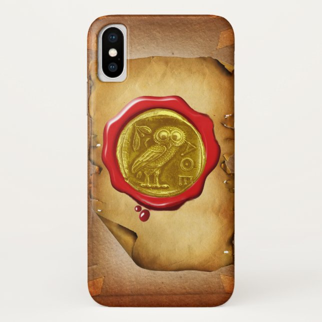 COQUES Case-Mate iPhone PARC ANTIQUE OWL OR JAUNE EN CIRE ROUGE SCEAU (Dos)