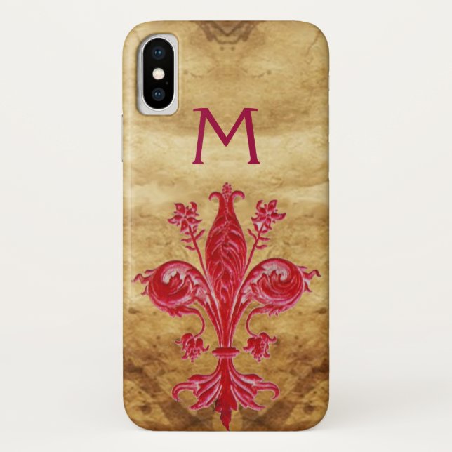 COQUES Case-Mate iPhone PARCHEMENT ANTIQUE FLORENTINE ROUGE LILY FLEUR DE  (Dos)