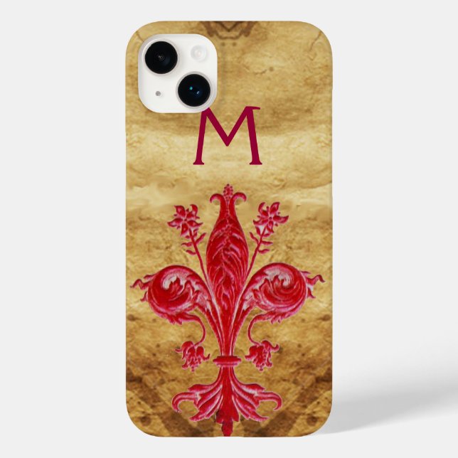 COQUES Case-Mate iPhone PARCHEMENT ANTIQUE FLORENTINE ROUGE LILY FLEUR DE  (Verso)