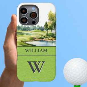 Coque iPhone 16 Pro Max Parcours de golf pittoresque Nom du monogramme