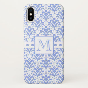 Coque Case-Mate iPhone Parfait Elégance bleu et blanc Monogramme Damask