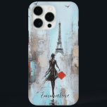 Coque iPhone 16 Pro Max Paris Bound Woman<br><div class="desc">Tableau spectaculaire du rêve d'aller à Paris. Les larges coups de pinceau ajoutent le drame à cette peinture d'une femme en noir portant un sac rouge et se dirigeant vers la Tour Eiffel. Ajoutez votre nom dans une police de caractères gracieuse pour un coque adorable !</div>