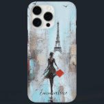 Coque iPhone 16 Pro Max Paris Bound Woman<br><div class="desc">Tableau spectaculaire du rêve d'aller à Paris. Les larges coups de pinceau ajoutent le drame à cette peinture d'une femme en noir portant un sac rouge et se dirigeant vers la Tour Eiffel. Ajoutez votre nom dans une police de caractères gracieuse pour un coque adorable !</div>