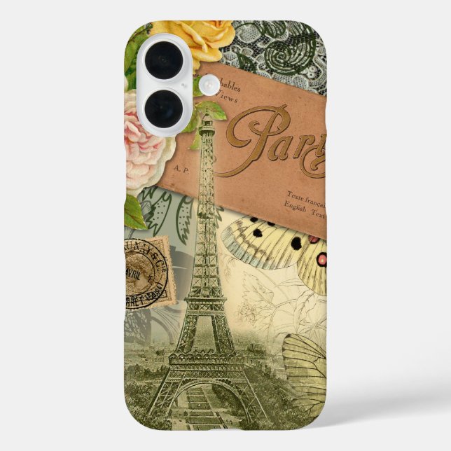 Coques Case-Mate iPhone Paris France Art Antique Collage Eiffel Français (Verso)