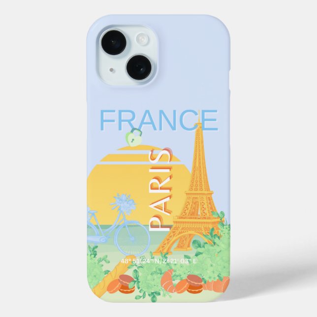 Coques Case-Mate iPhone Paris, France, Art du voyage, Preppy, Pastel, Bleu (Verso)
