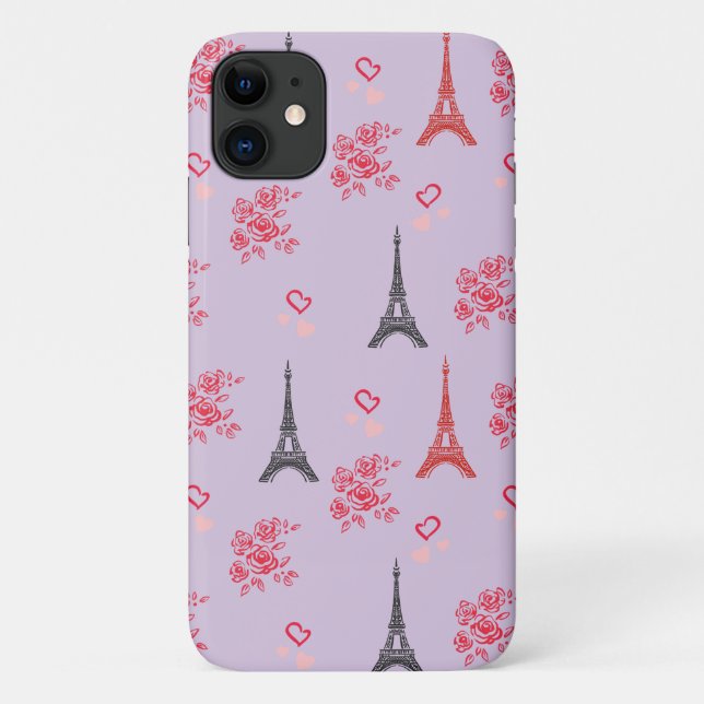 Coques Case-Mate iPhone Paris Love Pattern – Eiffel Tower & Roses Seamless (Dos)
