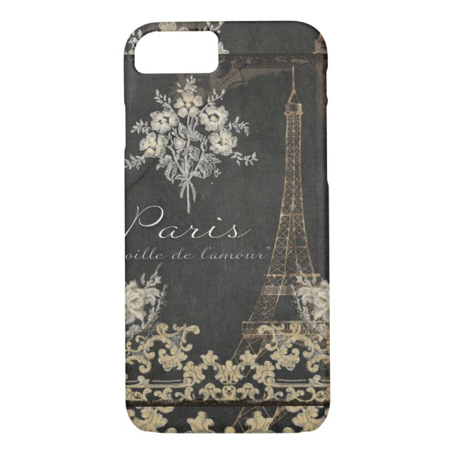 Coques Case-Mate iPhone Paris Ville de l'Amour Tour Eiffel Chalboard Flora (Dos)