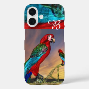 COQUE POUR iPhone 16 PARROTS HYPER / MONOGRAMME ARA ROUGE