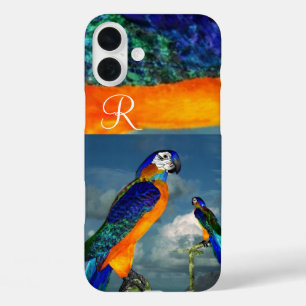 COQUES iPhone 16 PLUS PARROTS HYPER /MONOGRAMME D'ARA BLEU
