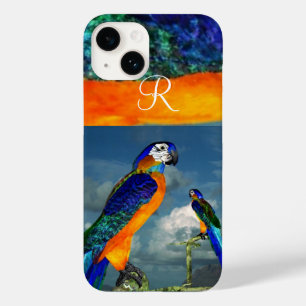 COQUE POUR iPhone 14 PARROTS HYPER /MONOGRAMME D'ARA BLEU
