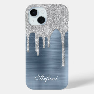 Coque Case-Mate iPhone Parties scintillant argent gouttes Dusty Blue Glam