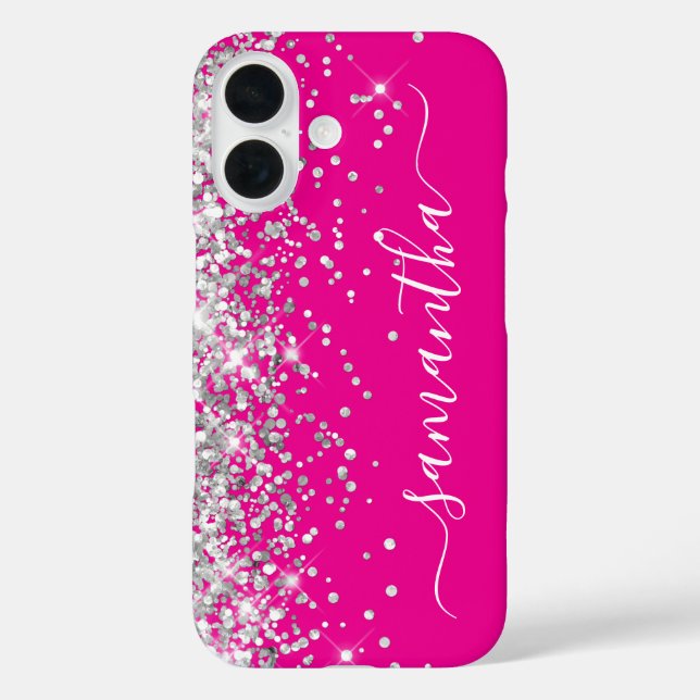 Coques Case-Mate iPhone Parties scintillant argent Hot rose Girl Signature (Verso)