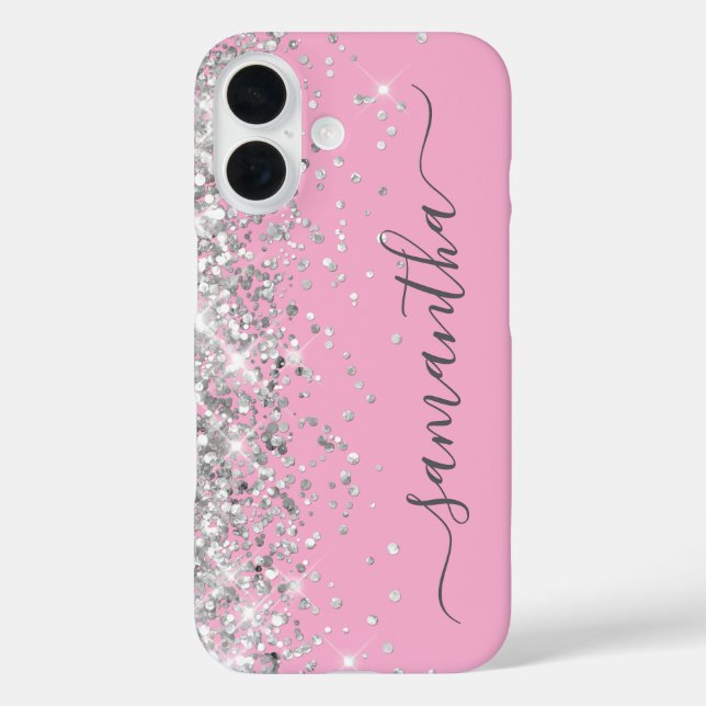Coques Case-Mate iPhone Parties scintillant Argent Pink Girl Signature (Verso)