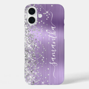 Coque Pour iPhone 16 Plus Parties scintillant argentée Lumière violet Metall