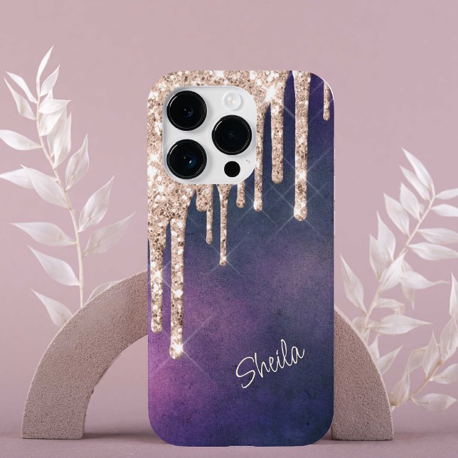 Coques Case-Mate iPhone Parties scintillant argentée sur un monogramme ros (Créateur téléchargé)