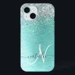 Coque Case-Mate iPhone Parties scintillant argentée turquoise en métal br<br><div class="desc">Personnalisez facilement ce design branché de boîtier de téléphone chic avec une jolie parties scintillant brillante en argent sur un arrière - plan métallique brossé turquoise.</div>