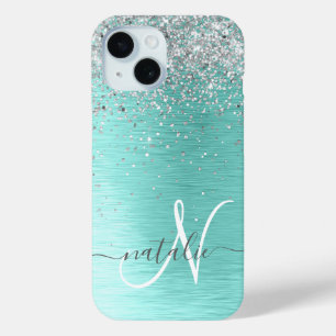 Coque Case-Mate iPhone Parties scintillant argentée turquoise en métal br