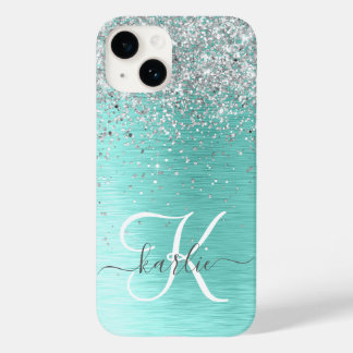 Coque Case-Mate iPhone Parties scintillant argentée turquoise en métal br
