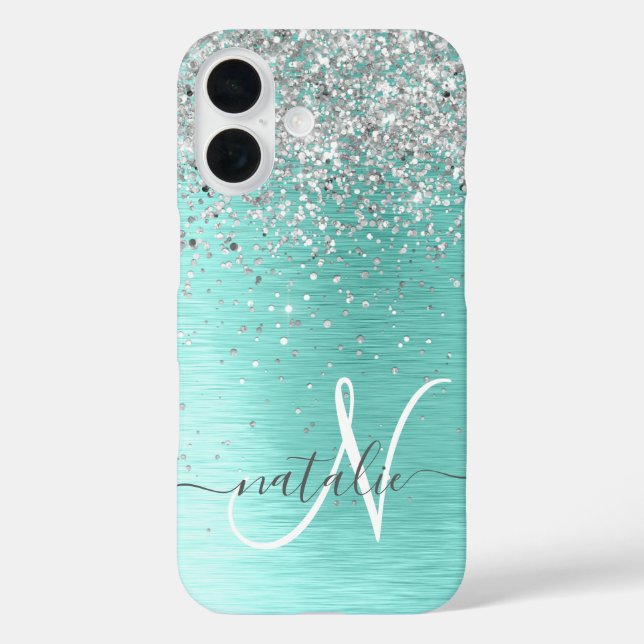 Coques Case-Mate iPhone Parties scintillant argentée turquoise en métal br (Verso)