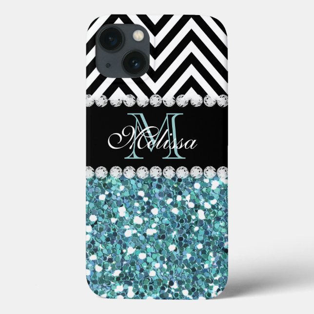 COQUES Case-Mate iPhone PARTIES SCINTILLANT BLEU CHEVRON NOIR MONOGRAMMÉ (Verso)