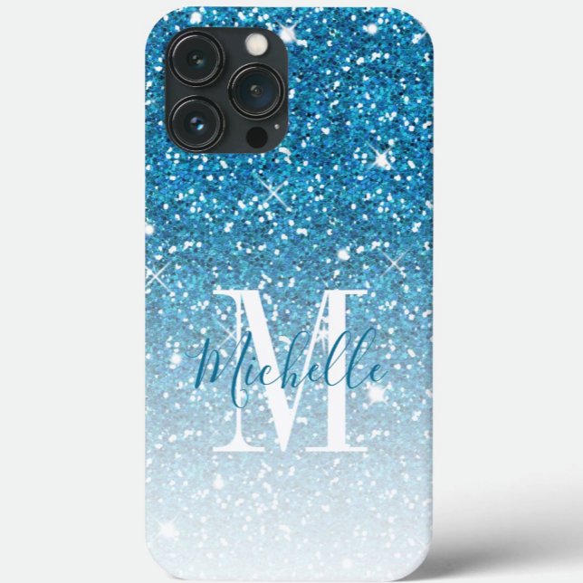 Coques Case-Mate iPhone Parties scintillant Bleu Fille Étincelles Monogram (Créateur téléchargé)