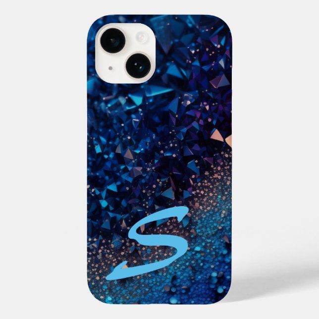 Coques Case-Mate iPhone Parties scintillant bleu marine monogramme (Verso)