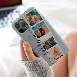 Case-Mate iPhone Case Parties scintillant bleue 4 photo grille nom de co<br><div class="desc">Moderne 4 photos grille nom de collage et monogramme glace bleu parties scintillant scintillants ombre sur turquoise poussiéreux avec un photo stand style collage</div>