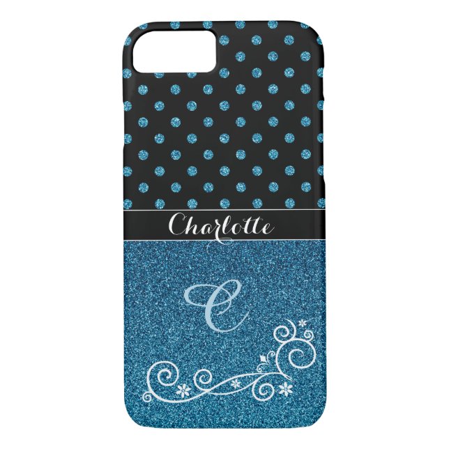 Coques Case-Mate iPhone Parties scintillant bleue élégante personnalisée N (Dos)