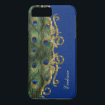 Etui iPhone Case-Mate Parties scintillant Bleue Or ornement Peacock Plum<br><div class="desc">Beau design pour un coque : plumes de paon,  ornement doré,  parties scintillant bleue comme arrière - plan et votre nom dessus!</div>