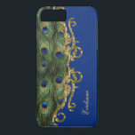 Etui iPhone Case-Mate Parties scintillant Bleue Or ornement Peacock Plum<br><div class="desc">Beau design pour un coque : plumes de paon,  ornement doré,  parties scintillant bleue comme arrière - plan et votre nom dessus!</div>