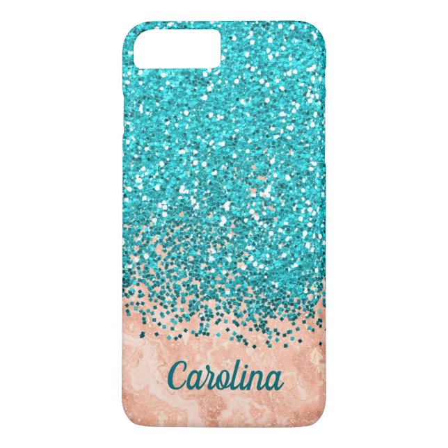 Coques Case-Mate iPhone Parties scintillant bleue turquoise et marbre oran (Dos)