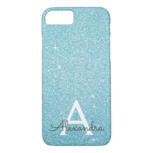 Case-Mate iPhone Case Parties scintillant bleue turquoise et monogramme