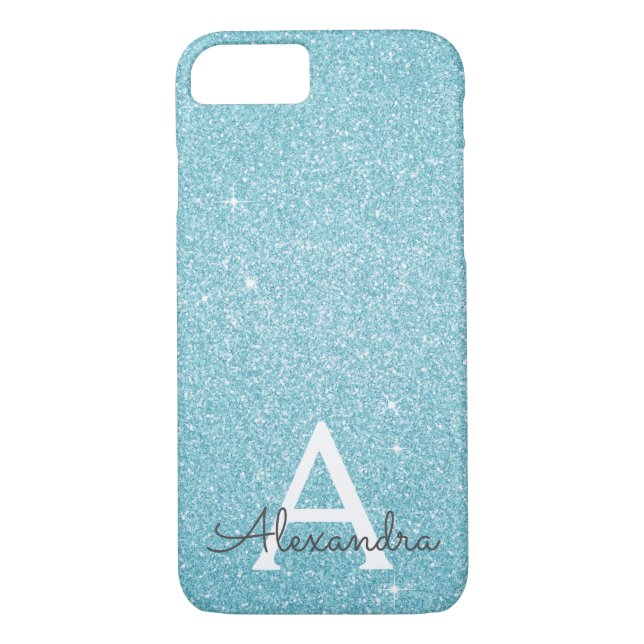 Coques Case-Mate iPhone Parties scintillant bleue turquoise et monogramme  (Dos)