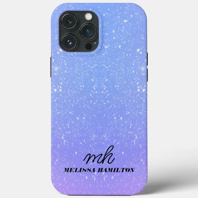 Coques Case-Mate iPhone Parties scintillant bleue violet chic monogrammed  (Verso)