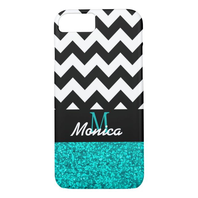 Coques Case-Mate iPhone Parties scintillant Cyan Chevron noir personnalisé (Dos)
