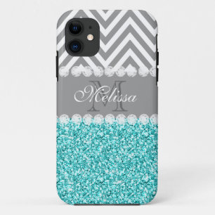 COQUE iPhone 11  PARTIES SCINTILLANT D'AQUA, CHEVRON GRIS, MONOGRAM