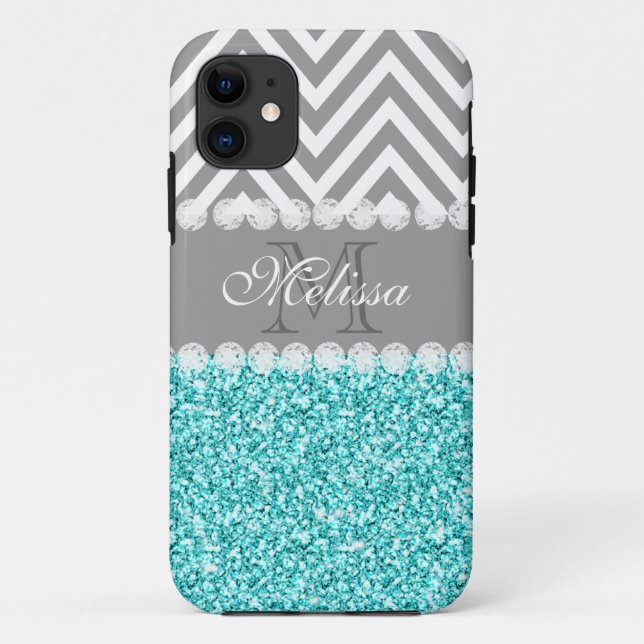 COQUES Case-Mate iPhone PARTIES SCINTILLANT D'AQUA, CHEVRON GRIS, MONOGRAM (Dos)
