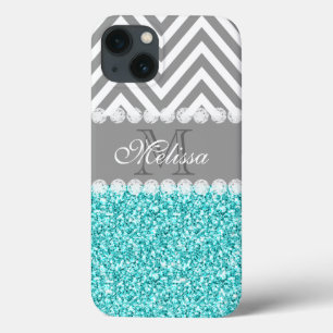 Coque Case-Mate iPhone Parties scintillant D'AQUA, CHEVRON GRIS, MONOGRAM