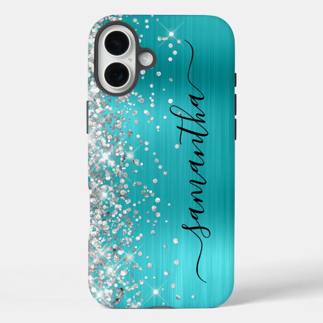 Coques Case-Mate iPhone Parties scintillant d'argent Aqua Metallic Girl Si (Verso)