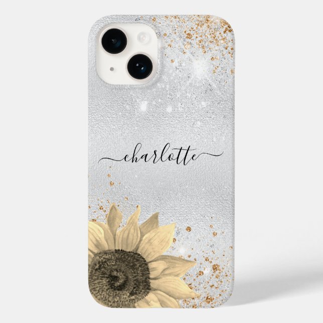 Coques Case-Mate iPhone Parties scintillant d'argent floral nom rustique (Verso)