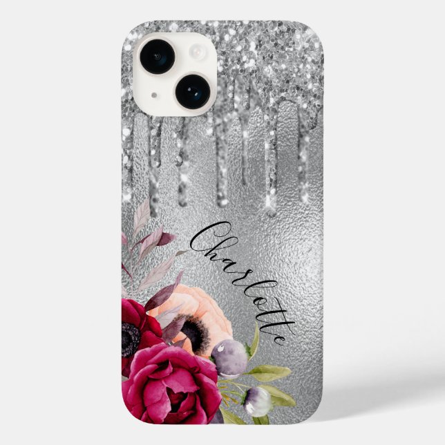 Coques Case-Mate iPhone Parties scintillant d'argent gouttes nom florale (Verso)