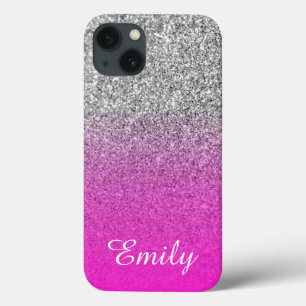 iPhone 13 Coque Parties scintillant d'argent Neon rose Ombre perso