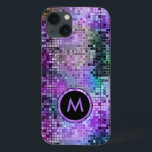 Case-Mate iPhone Case Parties scintillant de disco colorée monogramme to<br><div class="desc">Parties scintillant discothèque rétro et colorée monographie et scintille. Les tons bleu violet et vert.</div>