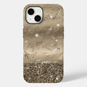 Coque Case-Mate iPhone Parties scintillant de monogramme d'or d'époque mo
