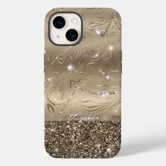 Coques Case-Mate iPhone Parties scintillant de monogramme d'or d'époque mo (Verso)