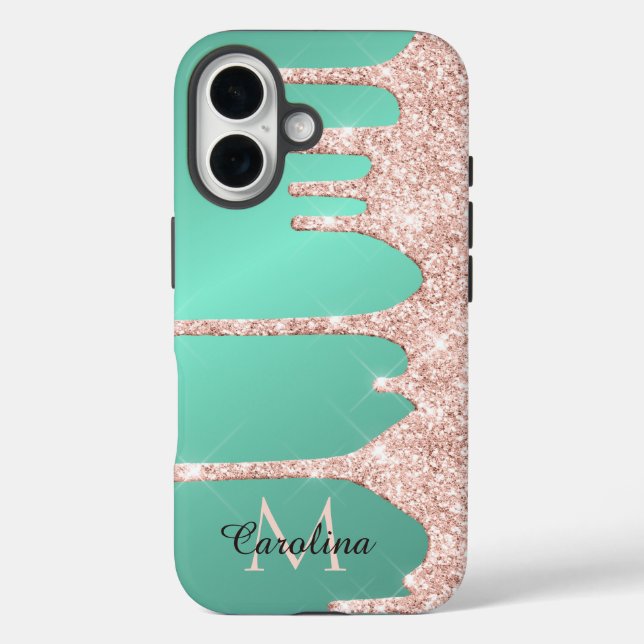 Coques Case-Mate iPhone Parties scintillant de séchage rose sur Turquoise (Verso)