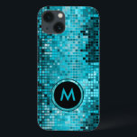 iPhone 13 Coque Parties scintillant de séquence de turquoise métal<br><div class="desc">Version monogramée de séquence métallique populaire look turquoise tonalités disco miroirs motif. La boule disco des années 70 est miroitante avec le bling et scintille. Recherchez ce design dans plusieurs tons. Rose bleu violet vert et peut être demandé dans votre couleur préférée. C'est un motif d'image et non une séquence...</div>