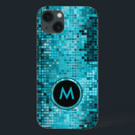 iPhone 13 Coque Parties scintillant de séquence de turquoise métal<br><div class="desc">Version monogramée de séquence métallique populaire look turquoise tonalités disco miroirs motif. La boule disco des années 70 est miroitante avec le bling et scintille. Recherchez ce design dans plusieurs tons. Rose bleu violet vert et peut être demandé dans votre couleur préférée. C'est un motif d'image et non une séquence...</div>