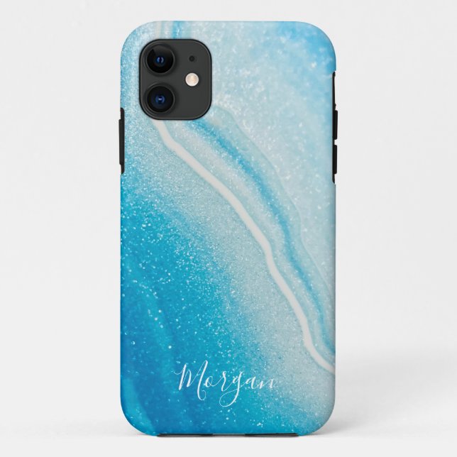 Coques Case-Mate iPhone Parties scintillant de style Agate Bleu & Blanc, d (Dos)